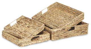 4-Piece Water Hyacinth Square Tray With Metal Frame