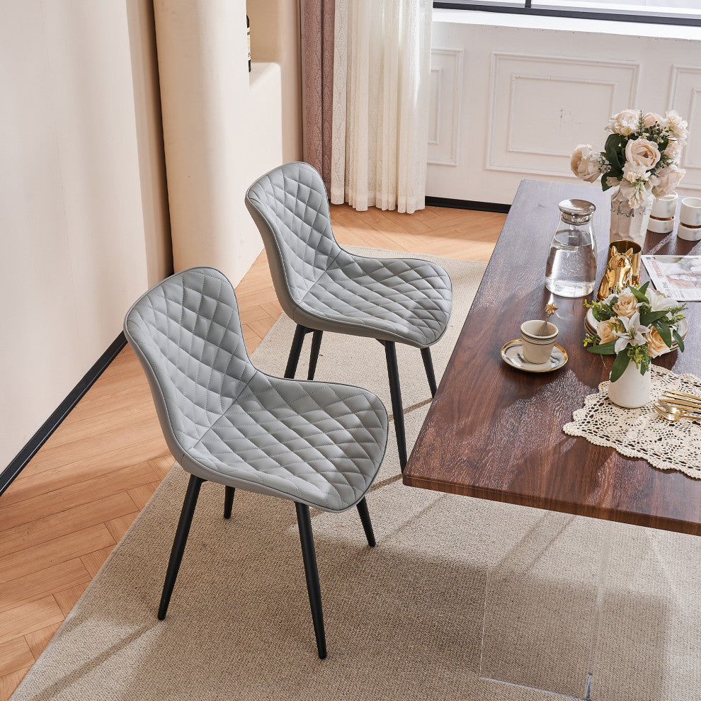 Younike Faux Leather Dining Chair, Diamond Pattern Set of 2, Gray