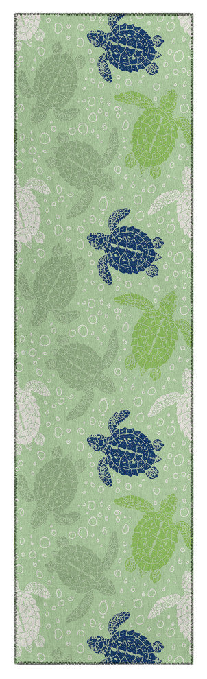 Indoor/Outdoor Seabreeze SZ13 Aloe Machine Washable 2'3" x 7'6" Runner Rug