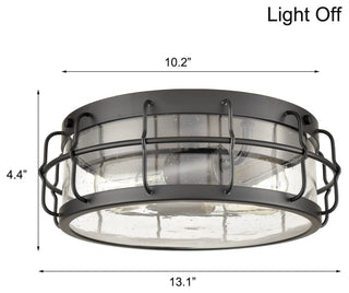 Black Round Ceiling Light Flush Mount With Clear Seedy Glass Shade