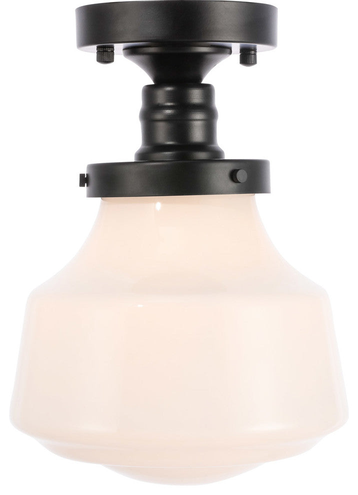 Living District Lyle 1-Light Metal & Glass Flush Mount in Black/Frosted White