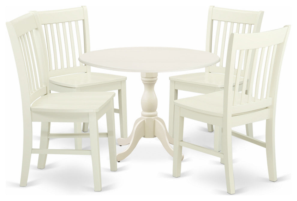 5 Pc Dinette Set S, 1 Drop Leaves Table, 4 Linen White Chairs, Linen White