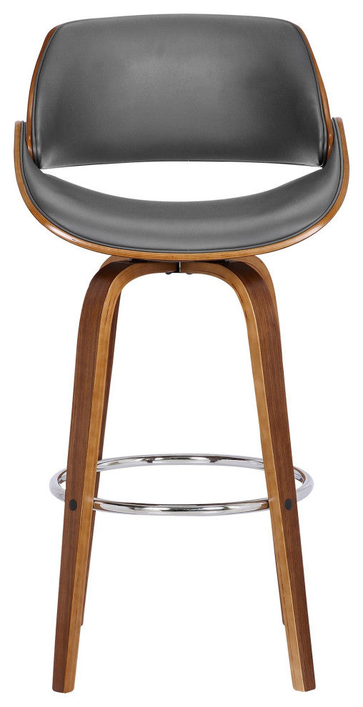 26" Leatherette and Wooden Swivel Barstool, Brown and Gray