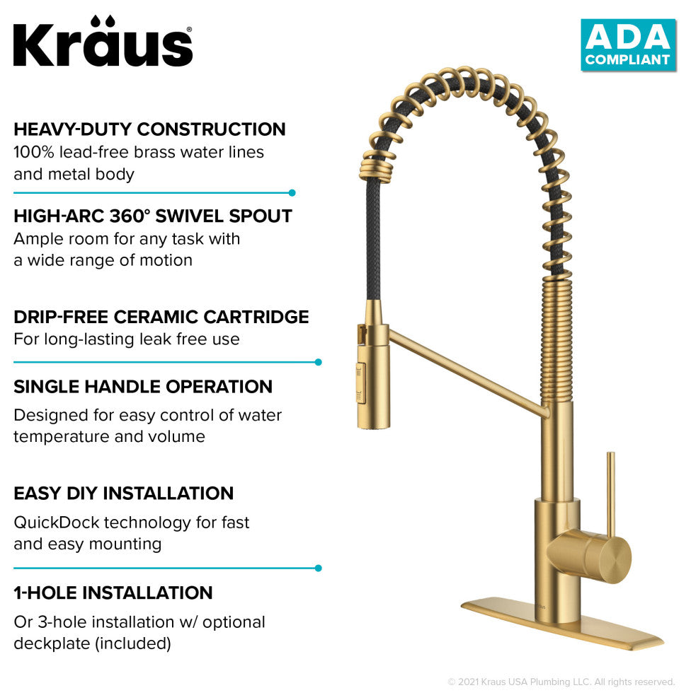 Oletto Commercial Pull-Down 1-Hole Kitchen Faucet, Brass