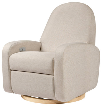 Nami Electronic Recliner and Swivel Glider Recliner, Boucle With USB port, Performance Beach Eco-Weave With Light Wood Base