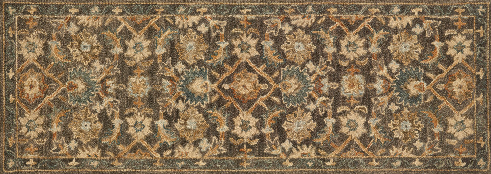 Victoria Wool Hand Hooked Area Rug, Dark Taupe, 2'6"x7'6"