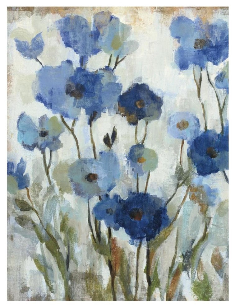 "Abstracted Floral in Blue II" Digital Paper Print by Silvia Vassileva, 32"x42"