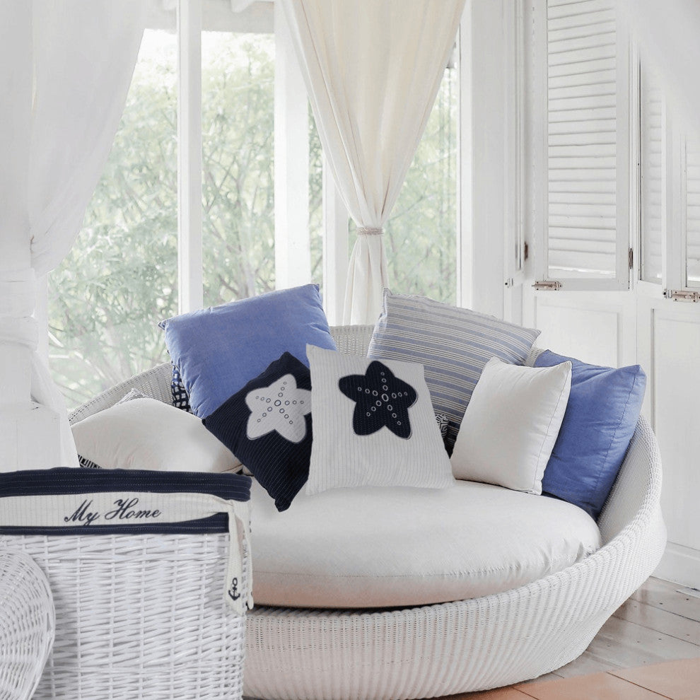 Set Of Two 17" X 17" Blue And White Starfish Throw Pillows