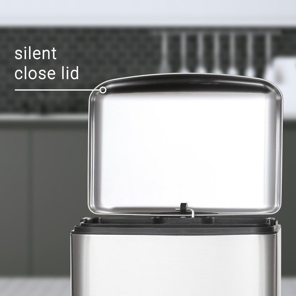 Ashley Rectangular Trash Can With Soft-Close Lid, Steel, 8 gal.