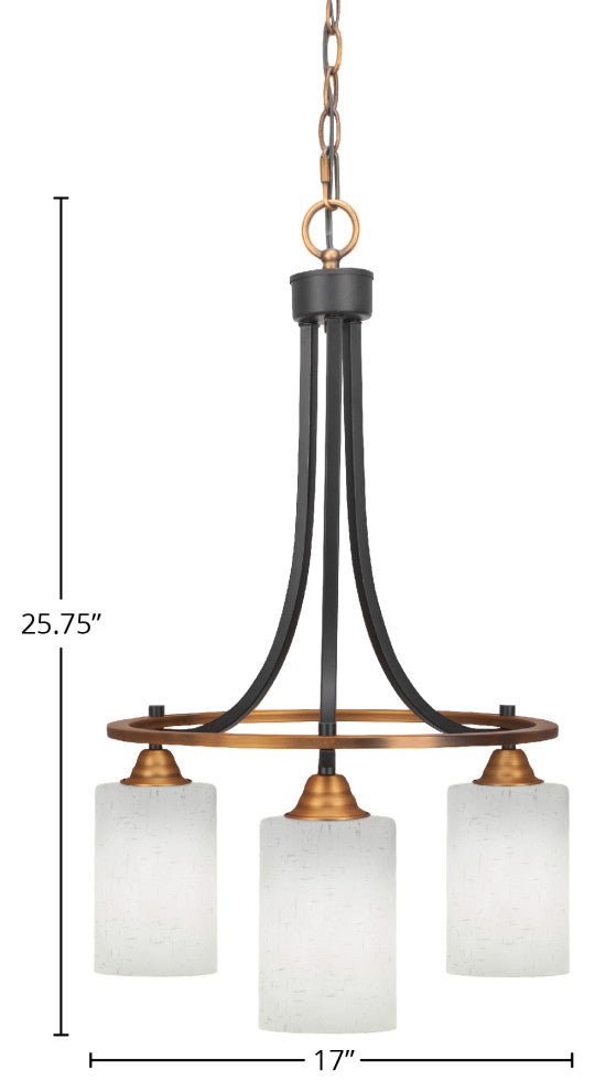 Paramount Downlight 3-Light Chandelier, Matte Black & Brass, 4" White Muslin