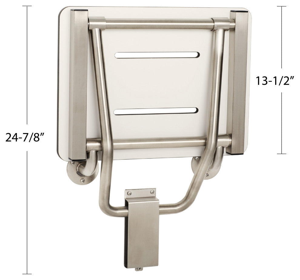 24" x 15" White Folding Wall Mount Shower Seat Bench, ADA Compliant