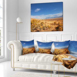 Expansive Prairie Under Blue Sky Landscape Printed Throw Pillow, 16"x16"
