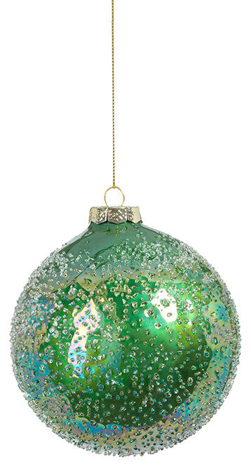 Sugared Shiny Green Glass Ornaments, Set of 6, 4"