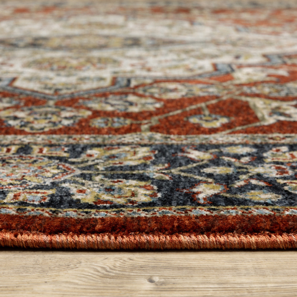Augustus Oriental Medallion Red/ Blue Indoor Area Rug, Red, 6'7"x9'6"