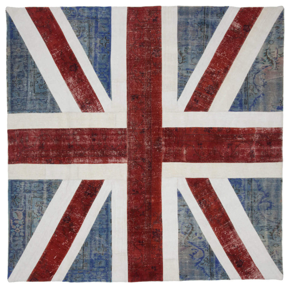 Rug N Carpet - Handmade Anatolian 8' 7'' x 8' 7'' Flag Patchwork Rug