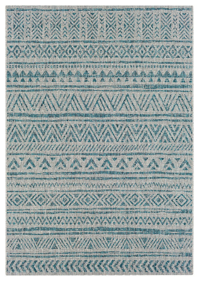 Eagean Indoor / Outdoor Aqua, Black Area Rug, 5'3"x7'6"