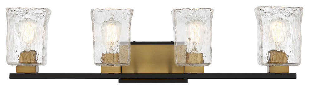 Sidney 4-Light Bathroom Vanity Light, Matte Black With Warm Brass Accents