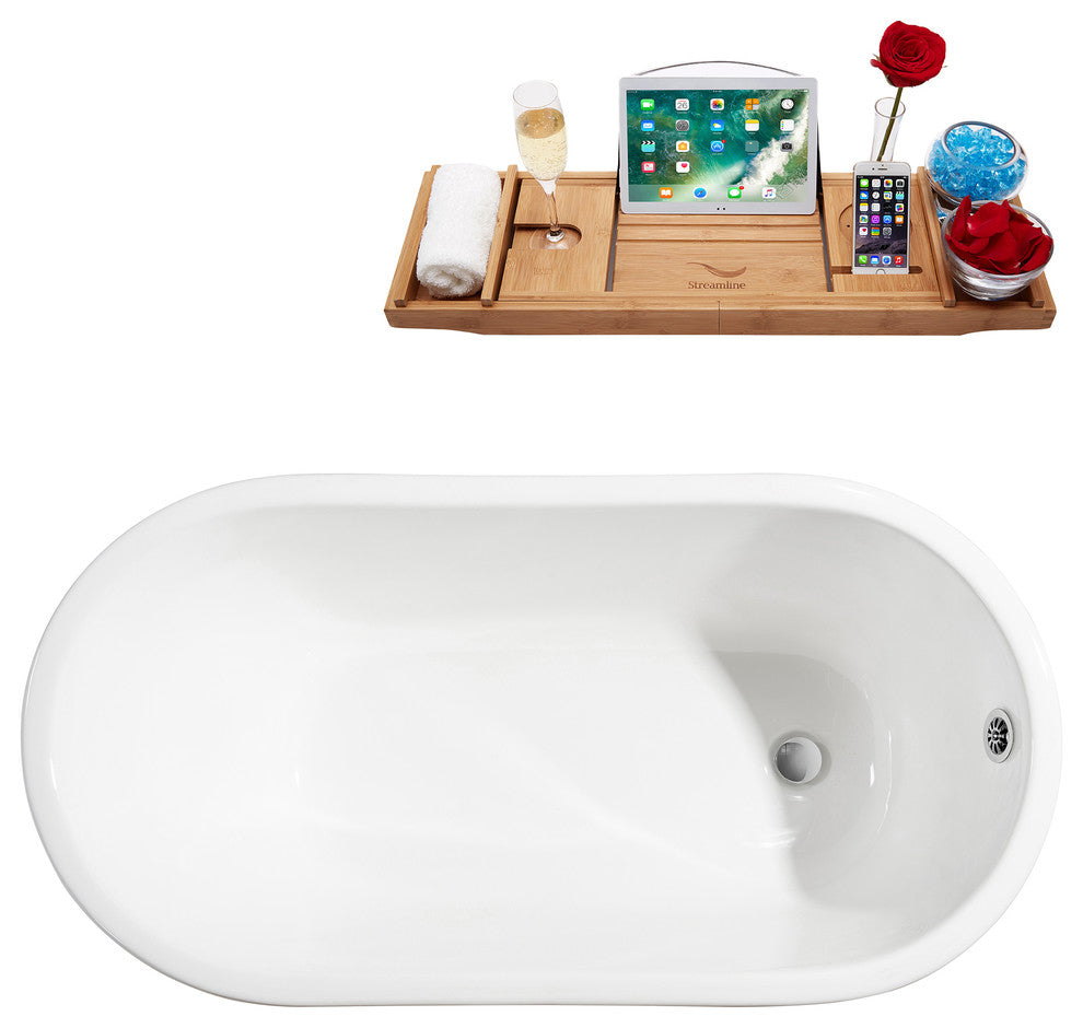 65" Cast Iron R5440CH-CH Soaking Clawfoot Tub and Tray With External Drain, Gold