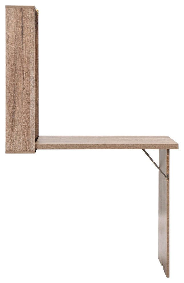 HomeRoots Rustic Natural Oak Finish Folding Murphey Style Desk With Shelves