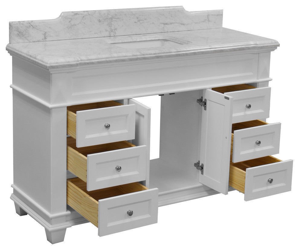 Elizabeth 60" Bathroom Vanity, Base: White, Top: Carrara Marble, Single Vanity