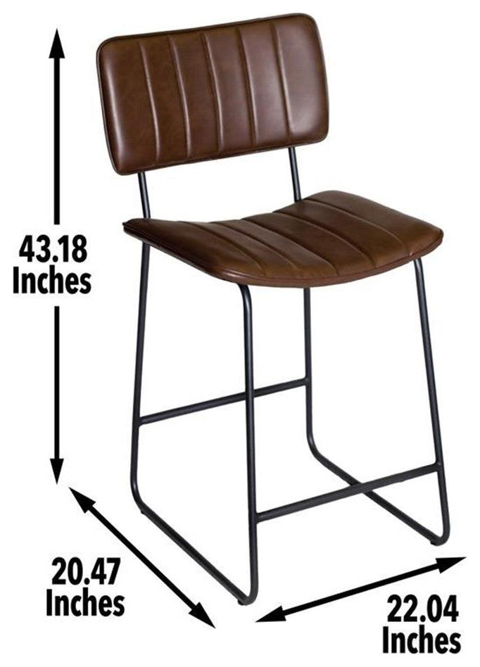 Bowery Hill Mid-Century Metal & Faux Leather Commercial Grade Bar Stool in Brown