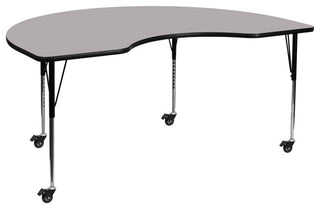 Mobile 48"x72" Kidney Gray Thermal Laminate Activity Table  Adjustable Legs