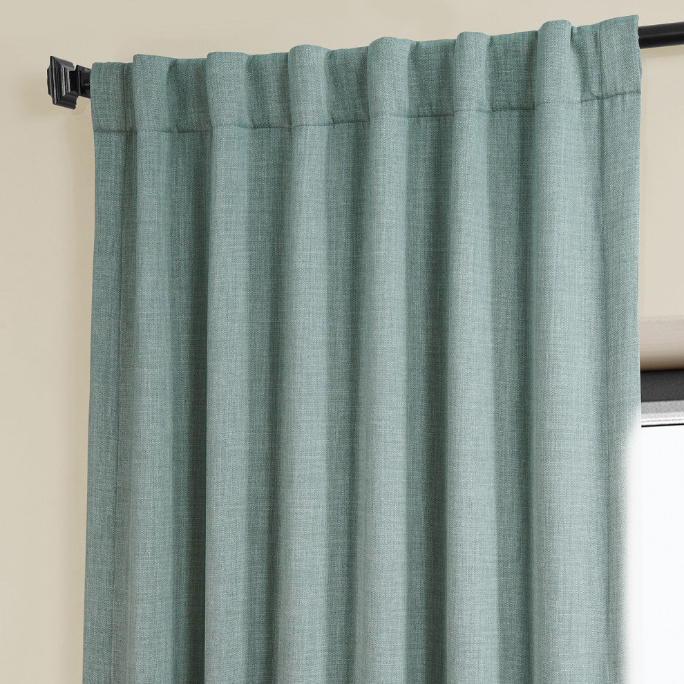 Faux Linen Darkening Curtain Single Panel, Sea Thistle, 50"x108"