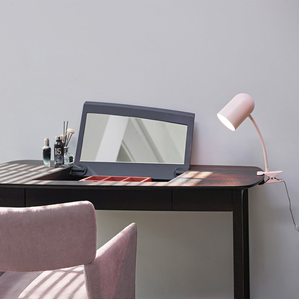 Matte Pink Clip-Arm Desk Lamp, Adjustable Arm
