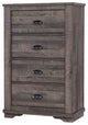 Benzara BM232918 48" 4 Drawer Wooden Chest With Cup Pulls, Gray