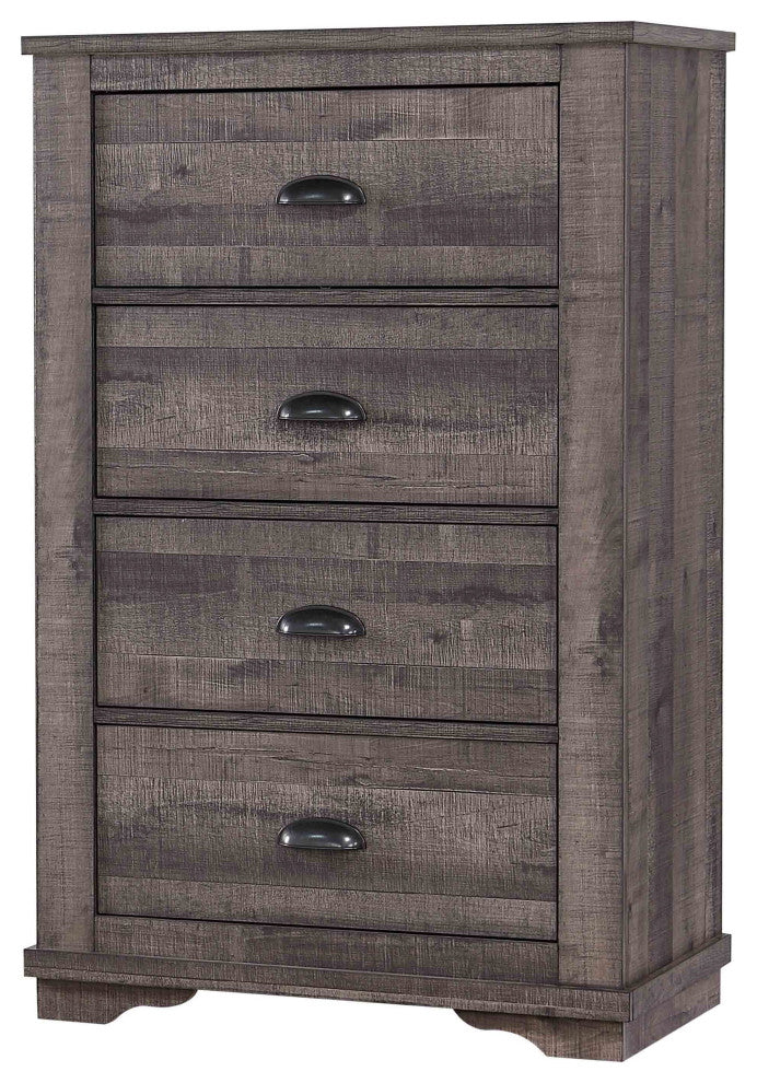 Benzara BM232918 48" 4 Drawer Wooden Chest With Cup Pulls, Gray