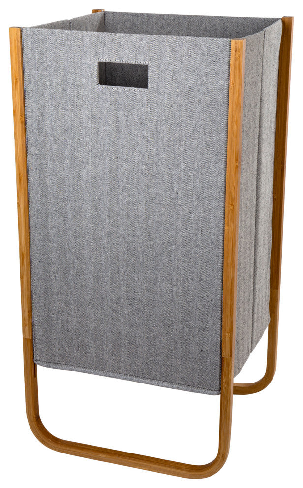 Modern and Sleek Woven Paper and Bamboo Grey Laundry Hamper