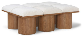 Pavilion Boucle Fabric Upholstered 6-Piece Modular Bench, Cream, Walnut Finish