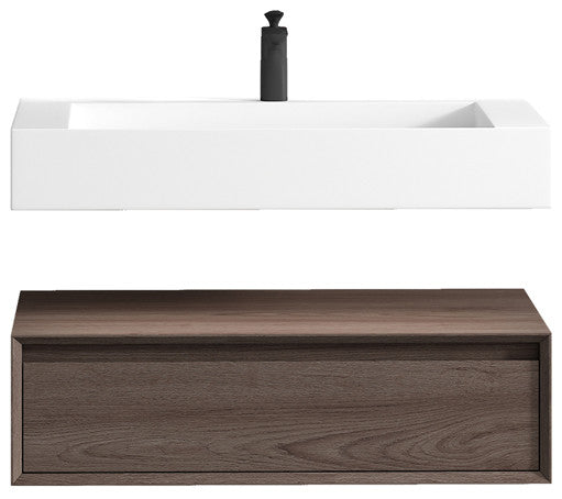 Alysa 36'' Floating Vanity, Acrylic Sink, Red Oak