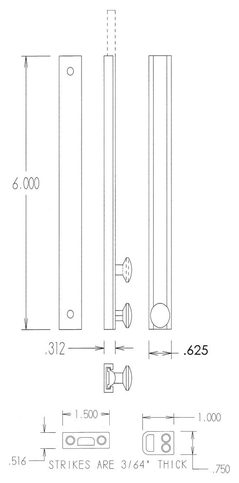 6" Surface Bolt, Antique Brass