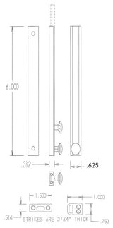 6" Surface Bolt, Antique Brass