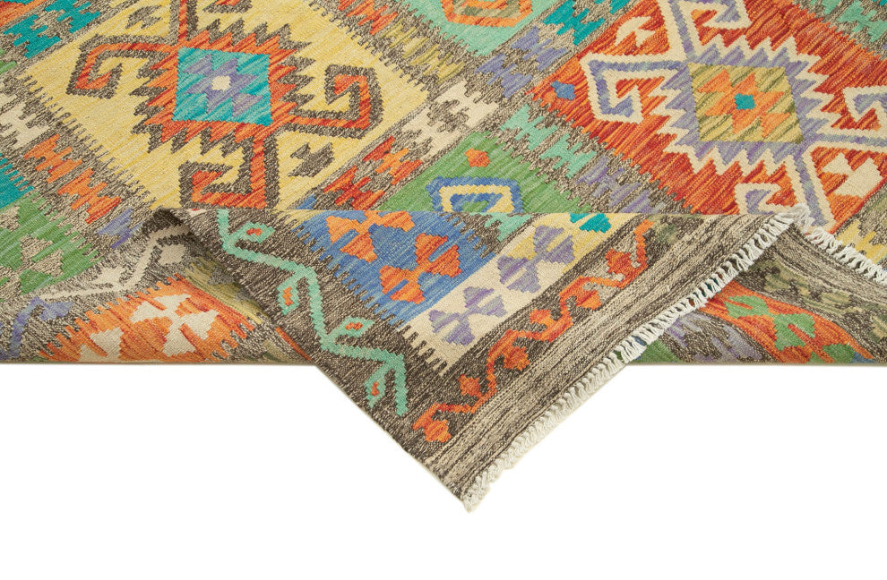 Rug N Carpet - Handmade Turkish 8' 7'' x 11' 3'' Modern Design Wool Kilim Rug