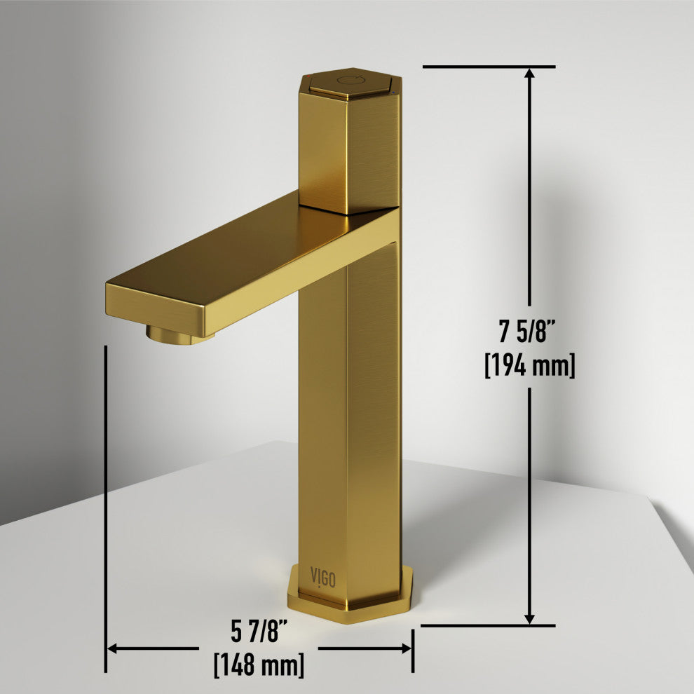 VIGO Nova 8" H Button Operated Single Hole Bathroom Faucet, Matte Brushed Gold, Without Extras