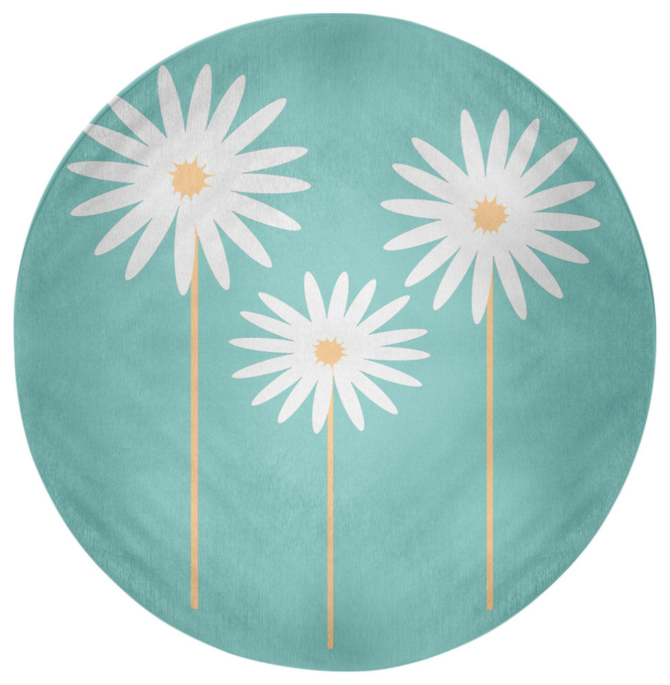 Floral Print Spring Chenille Rug, Light Blue, 5' Round