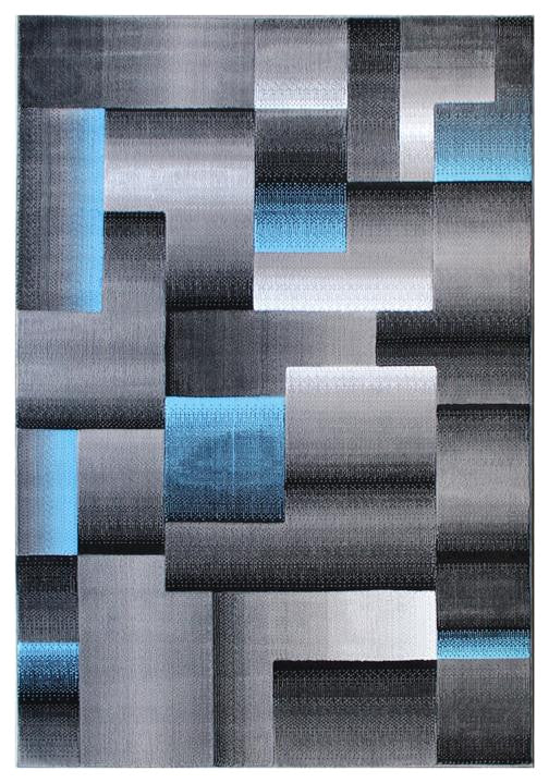 Elio Collection Color Blocked Area Rug, Blue, 5' X 7'