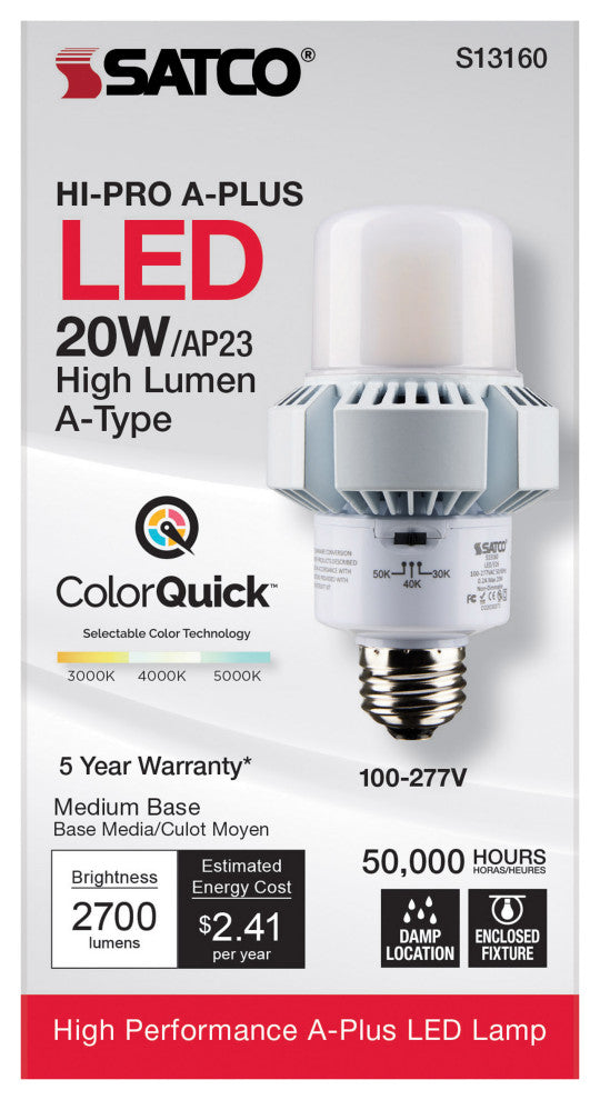 20W, A-Plus 23, LED, CCT Selectable 3K/4K/5K, Medium Base, Type B, Ballast