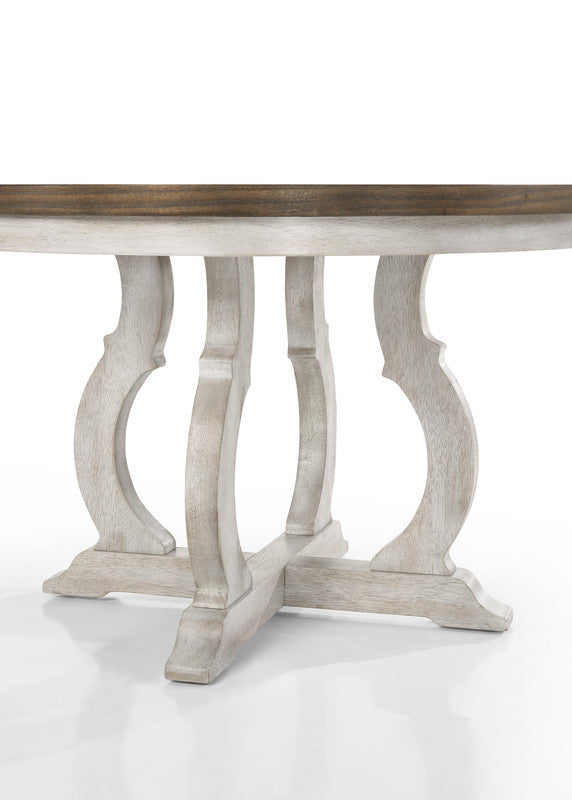 Havanna Walnut 5-Piece 47"W Round Dining Set, Off White Fabric Chairs