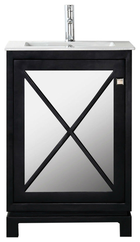 24" Wood Sink Vanity With Ceramic Top-No Faucet