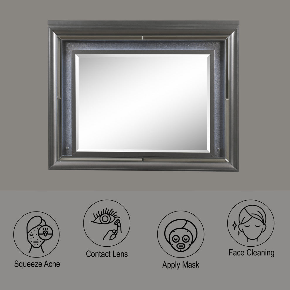 ACME Sawyer Mirror With LED, Metallic Gray
