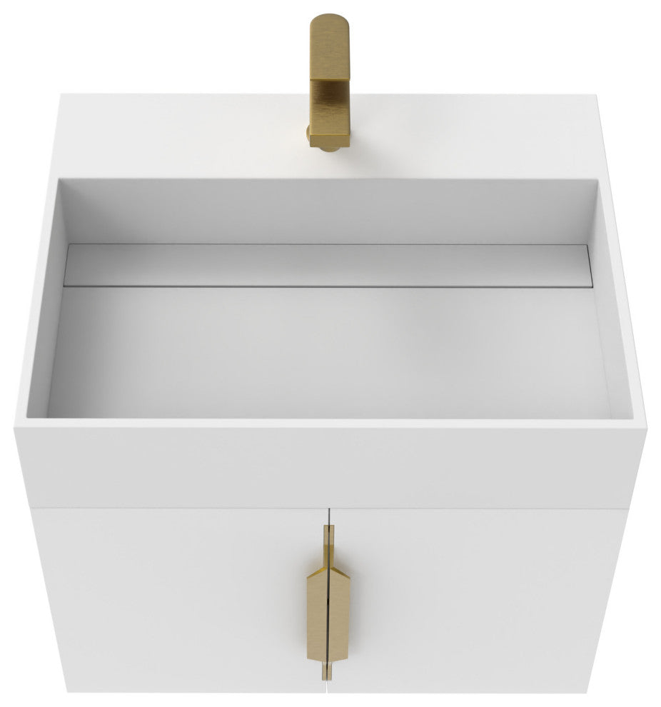 CastelloUSA Amazon 24" Wall Mounted Bathroom Vanity Set, White, White Top, Gold