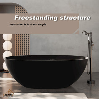 65in Solid Surface Freestanding Bathtub in Matte Black, Matte Black
