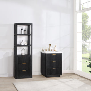 Vinnova Cadiz Bath Vanity, Composite Stone Top, Black, 24", No Mirror