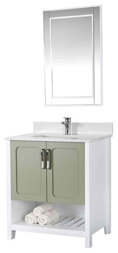 Florin Collection 30" Bathroom Vanity With Sink, Mirror, Countertop, Green
