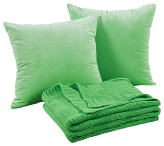 Checker Cable Throw & Pillow Shell 3 Piece Combo Set, Green Flash, 50"x60"