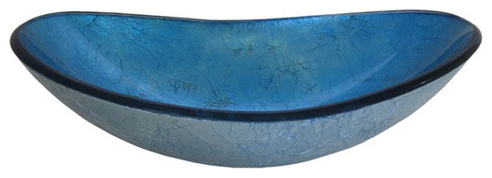Azzurro Blue Foiled Oval Glass Vessel Bathroom Sink w/ Drain, TIG-S132-8031, Chrome