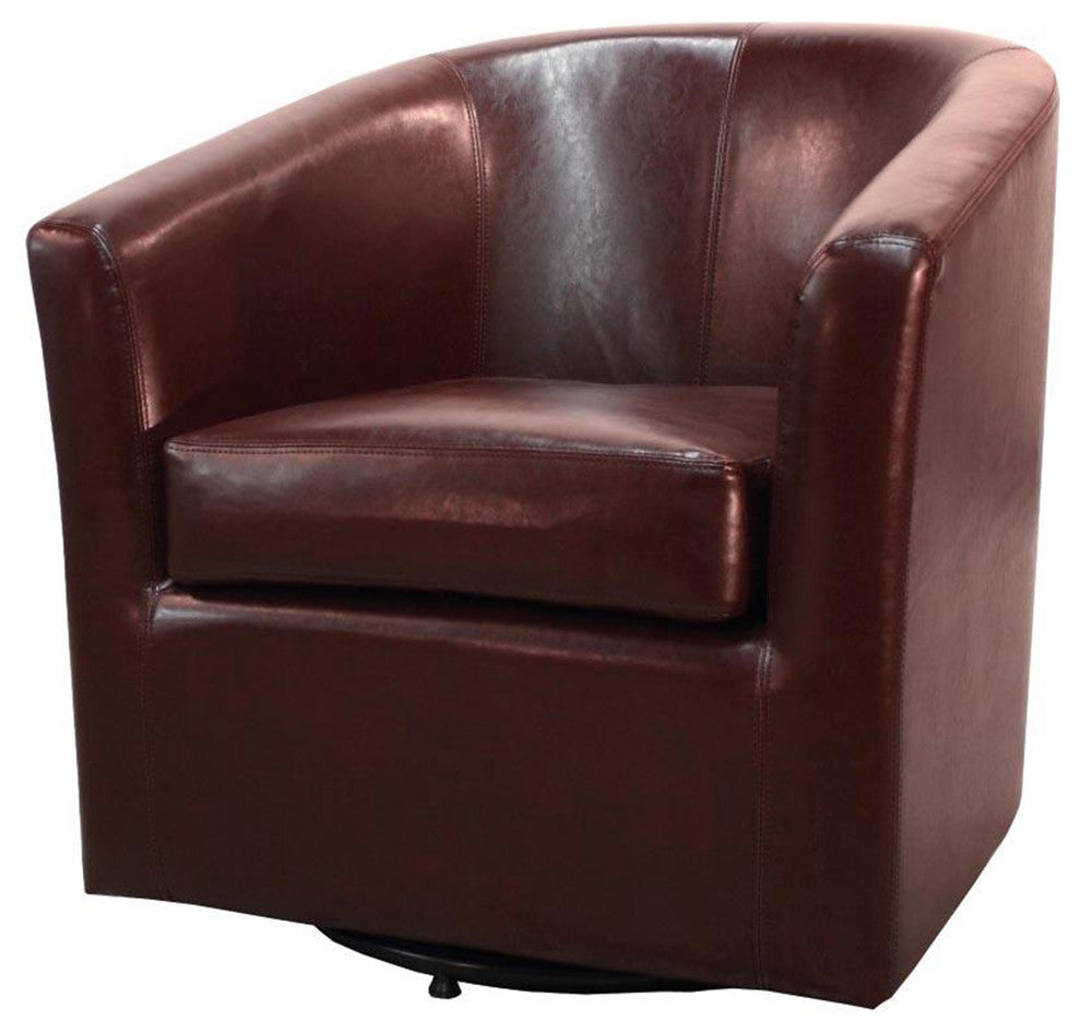 Hayden Swivel Accent Arm Chair, Saddle Brown, Bonded Leather